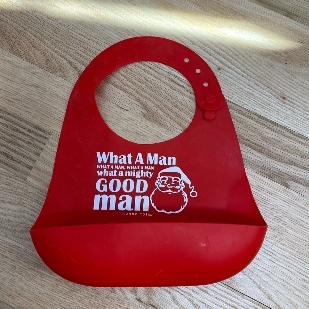 Silicone Baby Bib Santa Red Christmas Easy Clean